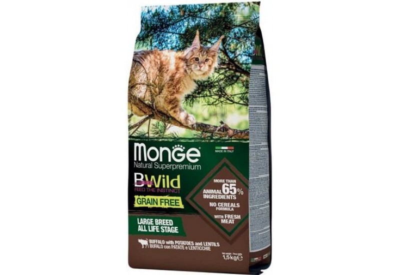 Monge Cat BWild GRAIN FREE  беззерновий корм для кішок великих порід (з м'ясом буйвола)