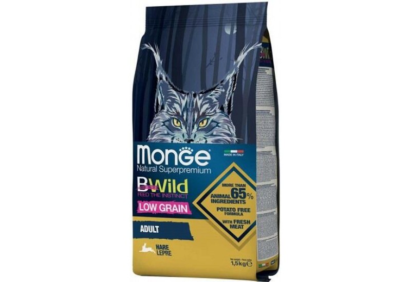 Monge Cat BWild LOW GRAIN ADULT HARE беззерновий корм для кішок (з м'ясом зайця)