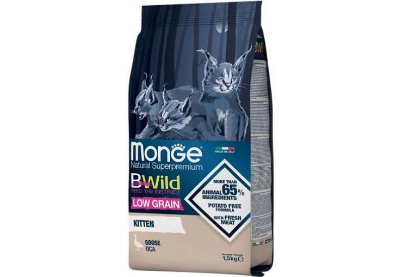 MONGE KITTEN BWILD LOW GRAIN GOOSE беззерновий корм для кошенят 