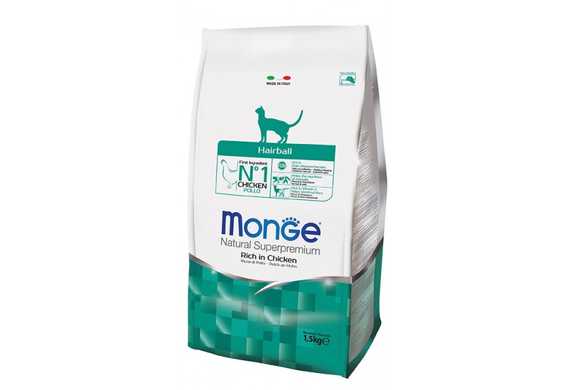 Monge Cat Hairball Rich in Chicken корм для виведення шерсті зі шлунку.