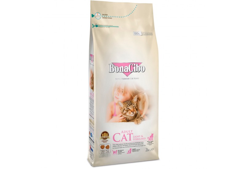 BonaCibo Adult Cat Light&Sterilized-для дорослих стерилізованих котів та кішок із зайвою вагою